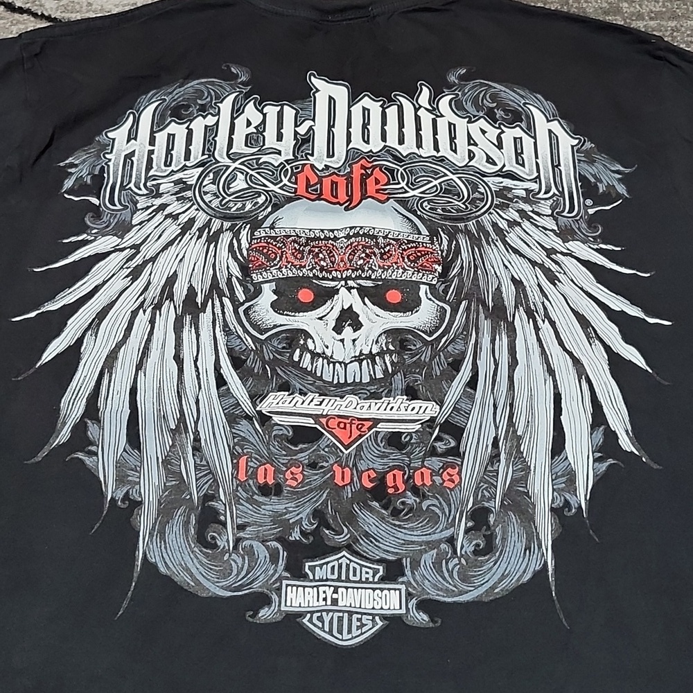 HARLEY DAVIDSON LAS VEGAS WILLIE G SKULL & WINGS BLACK CREW-NECK TEE-SHIRT LARGE